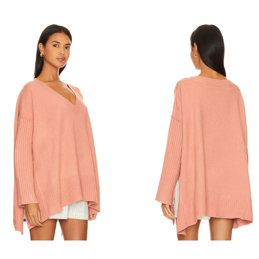 Free People Orion Tunic Sweater Women's M Rose Pink Oversized Slouchy Soft Boho
